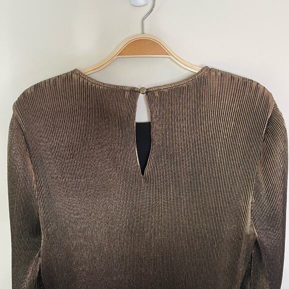 NWT Boden Plisse Mini Dress Size 10R Gold Metallic Shiny Ruffle Hem Tie Waist - Picture 7 of 12